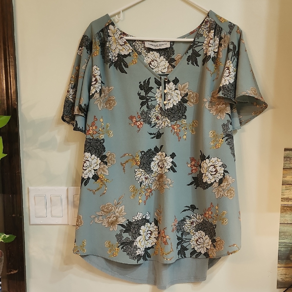 Tempted Hearts Peony Floral Blouse With Soft T Shirt Back